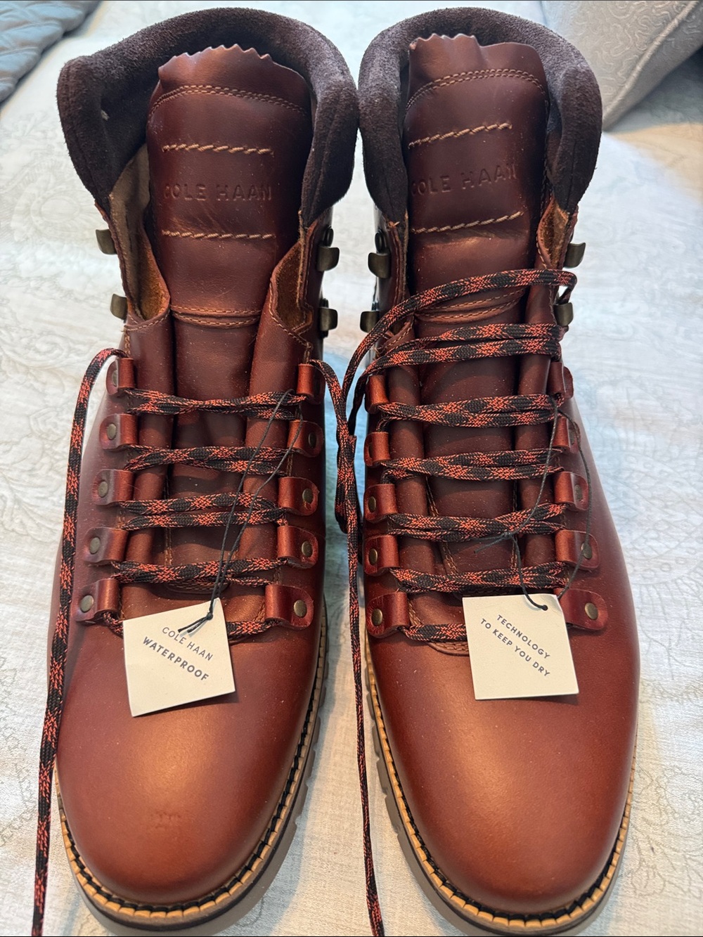 Cole Haan Brown Leather Waterproof Hiking-Style Lace-Up Boots